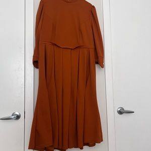 Plus size pleated Brown Dress. Fall Dress